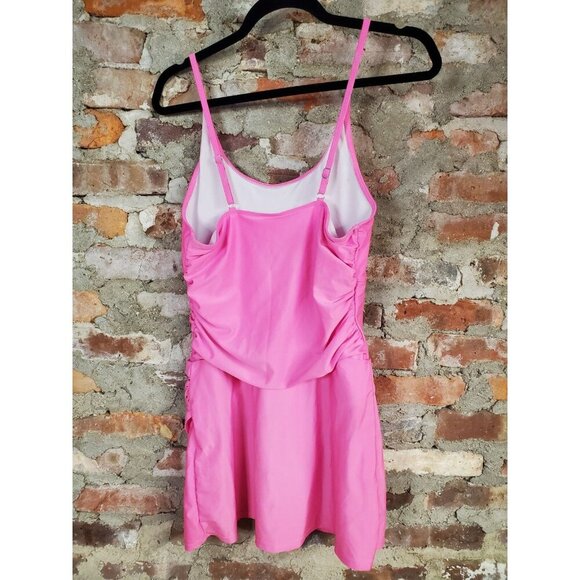 Womens Bayhing Suit Sz L One Piece Neon Pink Skirt m - Picture 5 of 5